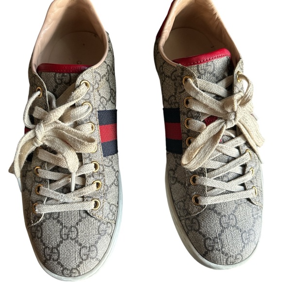 Gucci ACE GG Supreme Canvas Python Sneakers Beige Leather - Picture 5 of 10